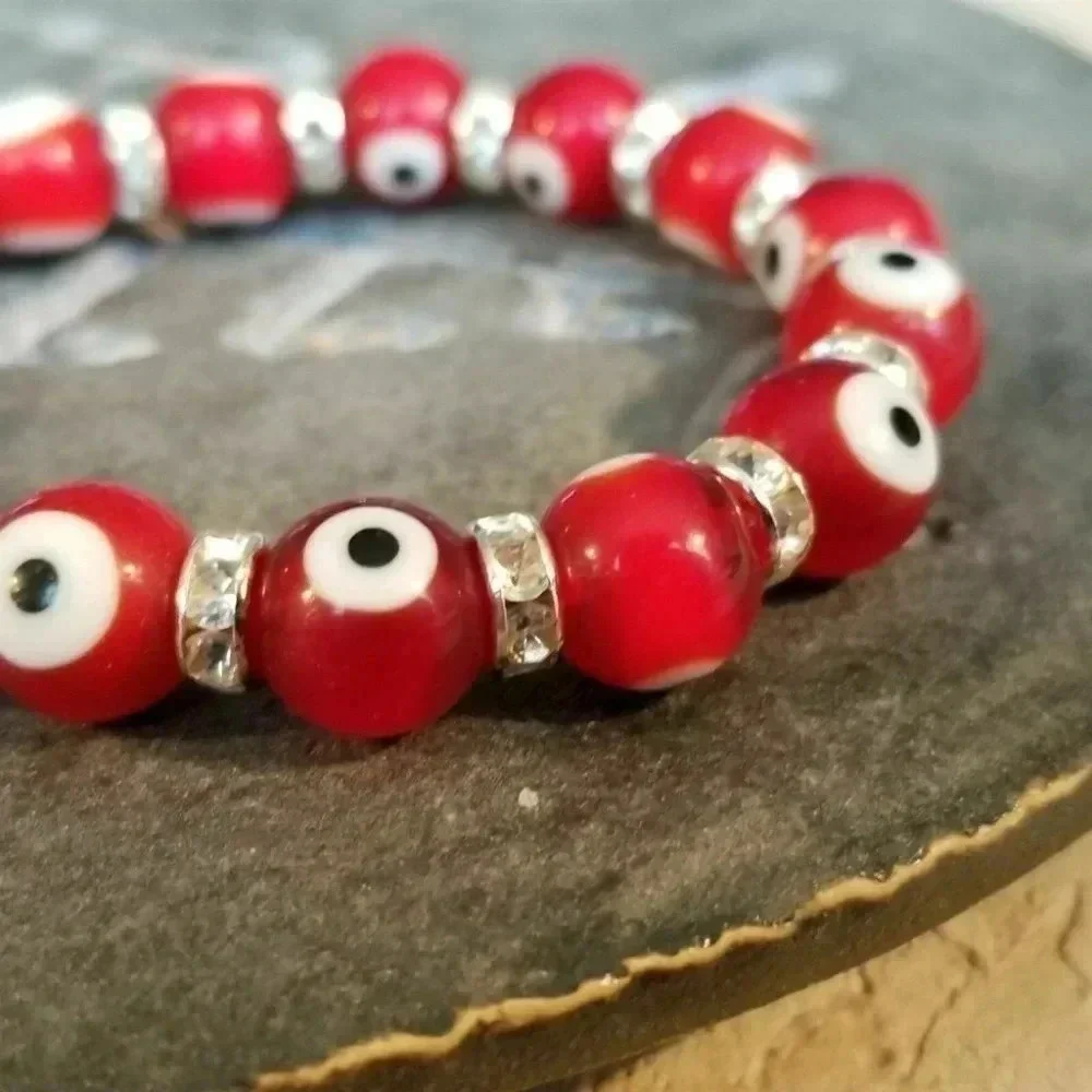 Turkish Evil Eye Stretch Bracelet Red White Back